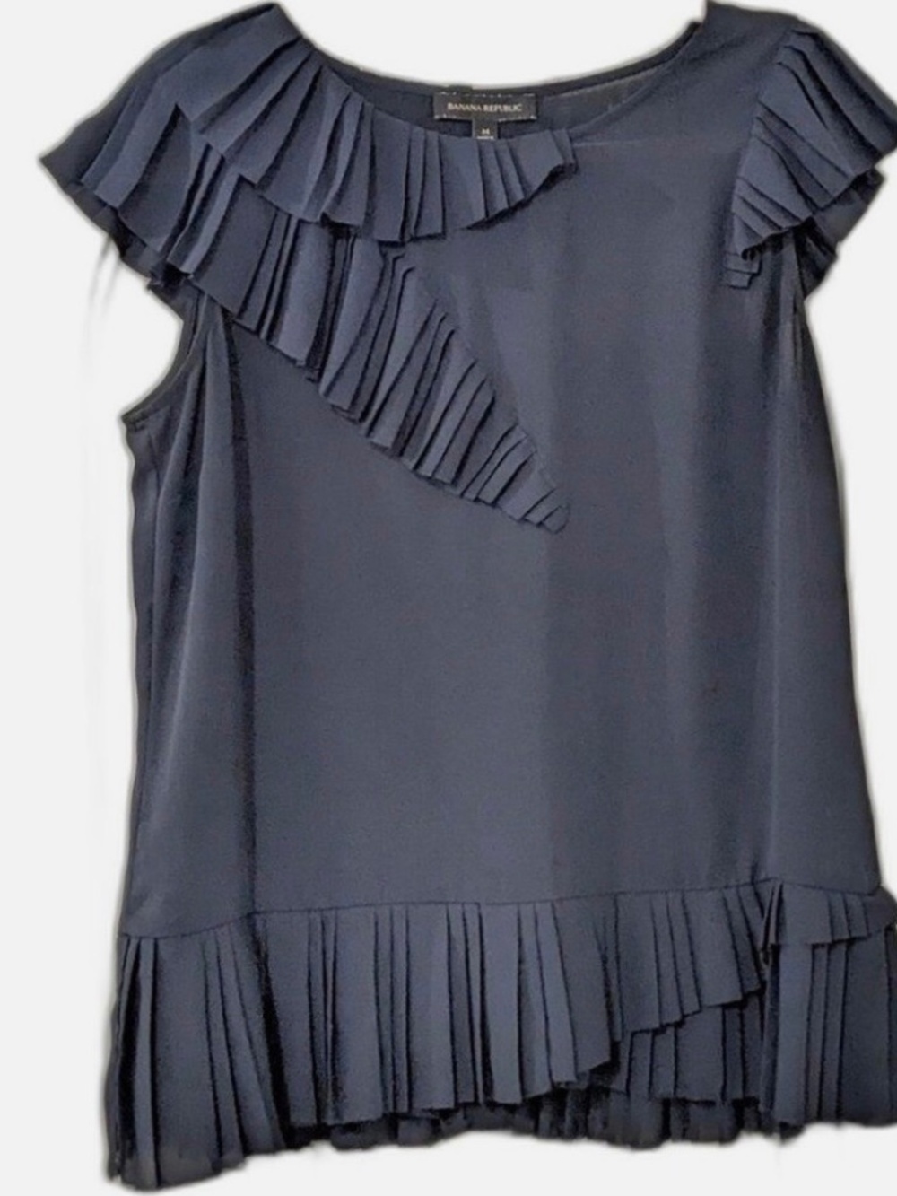 Banana Republic Emma, pleated sleeveless peplum,   top in navy